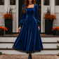 👗 Sukienka damska aksamitna w stylu vintage z kwadratowym dekoltem – Ponadczasowa elegancja spotyka luksusowy komfort