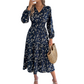 👗✨ Sukienka maxi w kwiaty, dekolt w kształcie litery V, marszczona talia, spódnica warstwowa — bordowa, różowa, granatowa 👗
