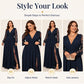 👗✨ Wieczorowa sukienka maxi z koronką, głębokim dekoltem w kształcie litery V, przezroczystymi rękawami i elastyczną talią — czarna, czerwona, granatowa — rozmiary L–4XL 👗