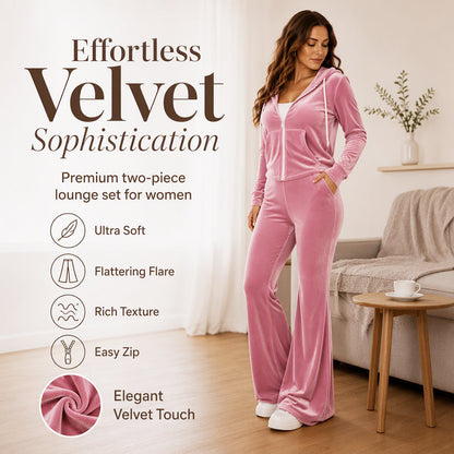 Women's Velvet Zip-Up Hoodie & Flared Pants Set