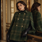 Women Vintage Plaid Cape Coat