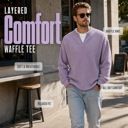 ✨ Időtlen kényelem | Férfi texturált gofri mintás, réteges hatású hosszú ujjú póló