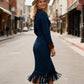 ⏰Last Day Sale 50% Off💃Women's Long Sleeve Tassel Hem Midi Dress