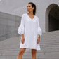 Women's V Neck Ruffle Sleeve Dress