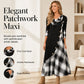 Women Plaid Patchwork Cowl Neck Maxi Dress