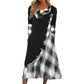 Women Plaid Patchwork Cowl Neck Maxi Dress
