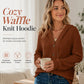 😍✨ Sweter z dzianiny typu waffle z kapturem, dekoltem w serek zapinanym na guziki, luźnym krojem — biały, czarny, granatowy, brzoskwiniowy, karmelowy — rozmiary S–2XL ❤️