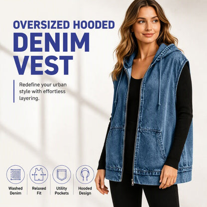 😍✨ Kamizelka dżinsowa w stylu „washed” z kapturem, zamkiem błyskawicznym, praktycznymi kieszeniami i oversize’owym krojem — czarna, ciemnoniebieska, niebieska, jasnoniebieska — rozmiary S–2XL 🔥
