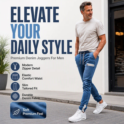 👖✨Bestseller - Denimowe joggersy o slim fit z elastyczną talią – łatwy styl zakładania i czysty, zwężany wygląd do codziennego noszenia