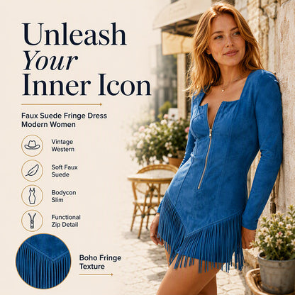 ✨ Standout Elegance | Women's Slim-Fit Half-Zip Fringe Dress