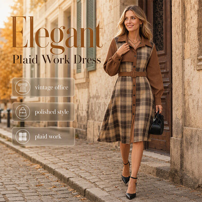 Women's Retro Plaid Button Down Dress