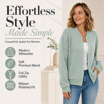 ❤️✨ Sweter z prostym kołnierzem, zamkiem na całej długości i ściągaczowymi mankietami — lekki, miękki, elegancki — czarny, brzoskwiniowy, zielony, brązowy, różowy, szary — rozmiary S–2XL 🌿
