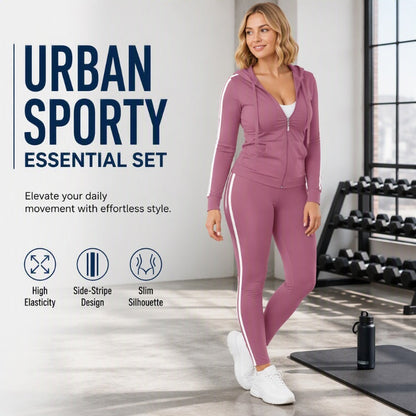 Women's Striped Zip-Up Hoodie & Pants Set
