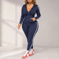 Women's Striped Zip-Up Hoodie & Pants Set