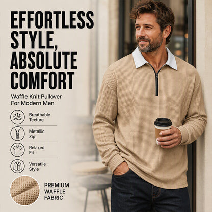 Men's Waffle Knit Half-Zip Collared Sweatshirt