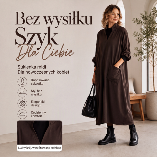 👗✨ Damska Luźna Sukienka z Drapowaniem – Wygodna, z Kieszeniami | S–3XL 🌺