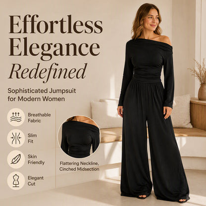 👗✨Női vállat szabadon hagyó, széles szárú overall