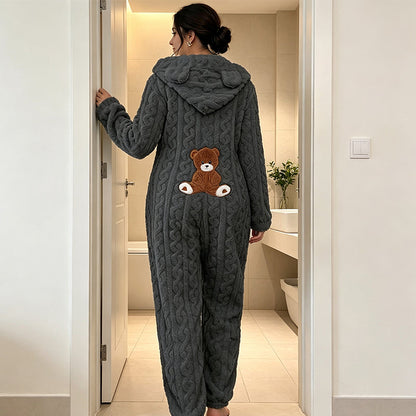 🎀🧸 Uroczy Jednoczęściowy Strój Domowy z Kapturem – Ciepły, Wygodny i Uroczy | S–2XL 🏠