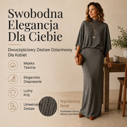 👗✨ Elegancki Zestaw Damski (Bluzka Nietoperz + Spódnica Maxi) – Wygodny i Stylowy | S–2XL 🍷