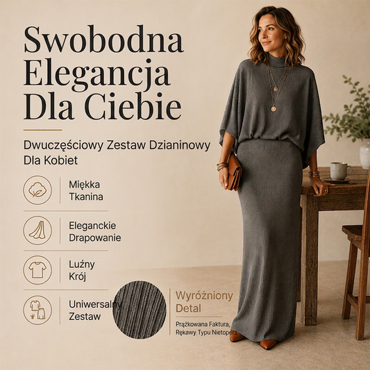 👗✨ Elegancki Zestaw Damski (Bluzka Nietoperz + Spódnica Maxi) – Wygodny i Stylowy | S–2XL 🍷