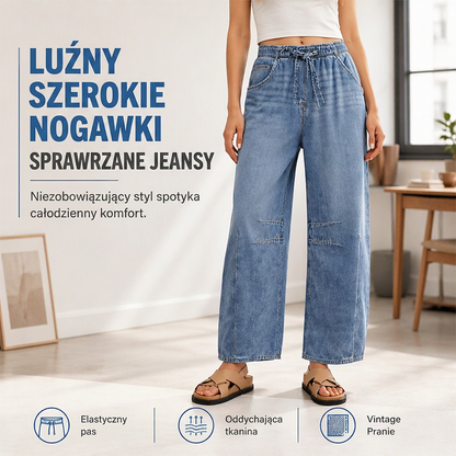 👖🌊 Damske dżinsy w stylu vintage z szerokimi nogawkami i wysokim stanem – elastyczny pas, luźny krój, na co dzień☁️