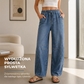 👖🌊 Damske dżinsy w stylu vintage z szerokimi nogawkami i wysokim stanem – elastyczny pas, luźny krój, na co dzień☁️