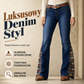 🌼✨ Damska dżinsowa spódnica w stylu retro z dzwonowymi nogawkami i haftowanym wstawką w stylu bohemy – wysoki stan, gruby dżins, motywy kwiatowe