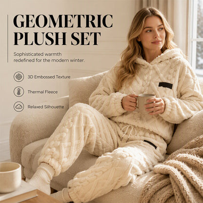 🔥✨ Damska dwuczęściowa stylizacja z polaru z geometrycznym reliefem 3D – ciepła, oversize, rozmiary S–5XL💥