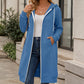 🌈🧥 Długa damska bluza z kapturem i zamkiem – luźny krój, 9 kolorów, rozmiary S–5XL