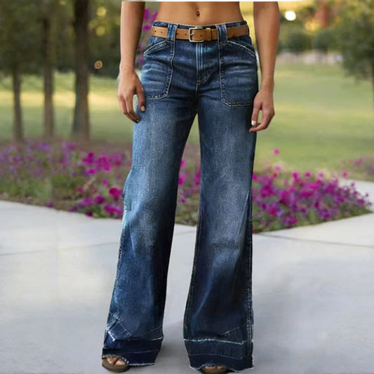 👖💖 Damske dżinsy w stylu retro z rozszerzanymi nogawkami i kieszeniami – elastyczna bawełna, wydłużają nogi, 3 kolory, rozmiary S–2XL😍