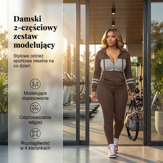 🏃‍♀️☁️ Damski dwuczęściowy zestaw sportowy – bluza z zamkiem + legginsy, kolorowe bloki, 6 kolorów, rozmiary S–2XL😍