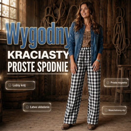 😍✨ Damska luźna spódnica w kratkę z prostymi nogawkami – miękka, z kieszeniami, 6 kolorów, rozmiary S–2XL