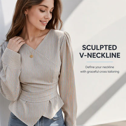 👚✨Női alkalmi csíkos V-kivágású átkötős felső✨
