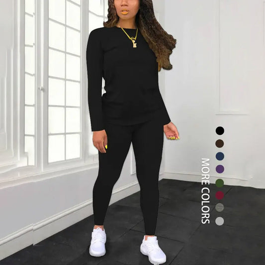 😍✨ Női, hosszú ujjú, kétrészes, slim fit sportruha – 8 színben, S–2XL🏃
