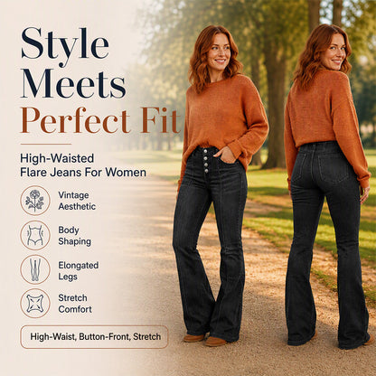 👖 Női, magas derekú, rugalmas, harangszárú farmer gombokkal – retro, 3 színben, S–L❤️💯