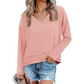 👚 Női, laza, hosszú ujjú, V-kivágású felső – 9 színben, S–2XL méretben