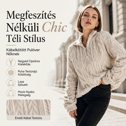⏳🌿Női meleg negyedcipzáros kábelszövéses pulóver🔥