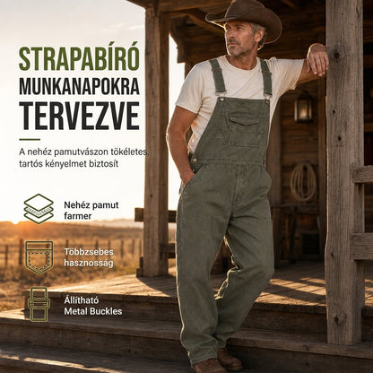 Férfi vastag pamut farmer overallok, laza szabású, egyenes lábú munkásköpenyek több zsebű, haszonos kivitelben