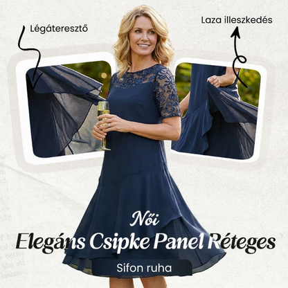 Női Elegáns Csipkebetétses Rétegezett Chiffon Ruha