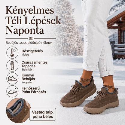 Női, alkalmi, plüss bélésű téli cipők