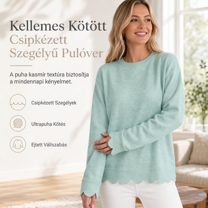 Női hullámos szélű kerek nyakú pulóver